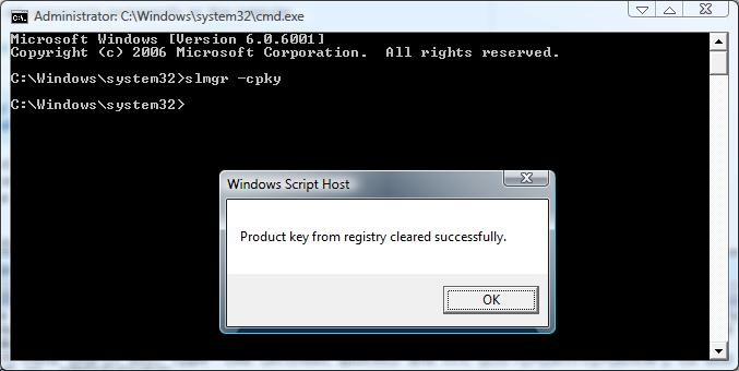 effacer la clé de produit Windows du registre